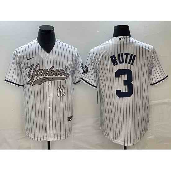 Men New York Yankees 3 Babe Ruth White With Patch Cool Base Stitched Baseball Jersey